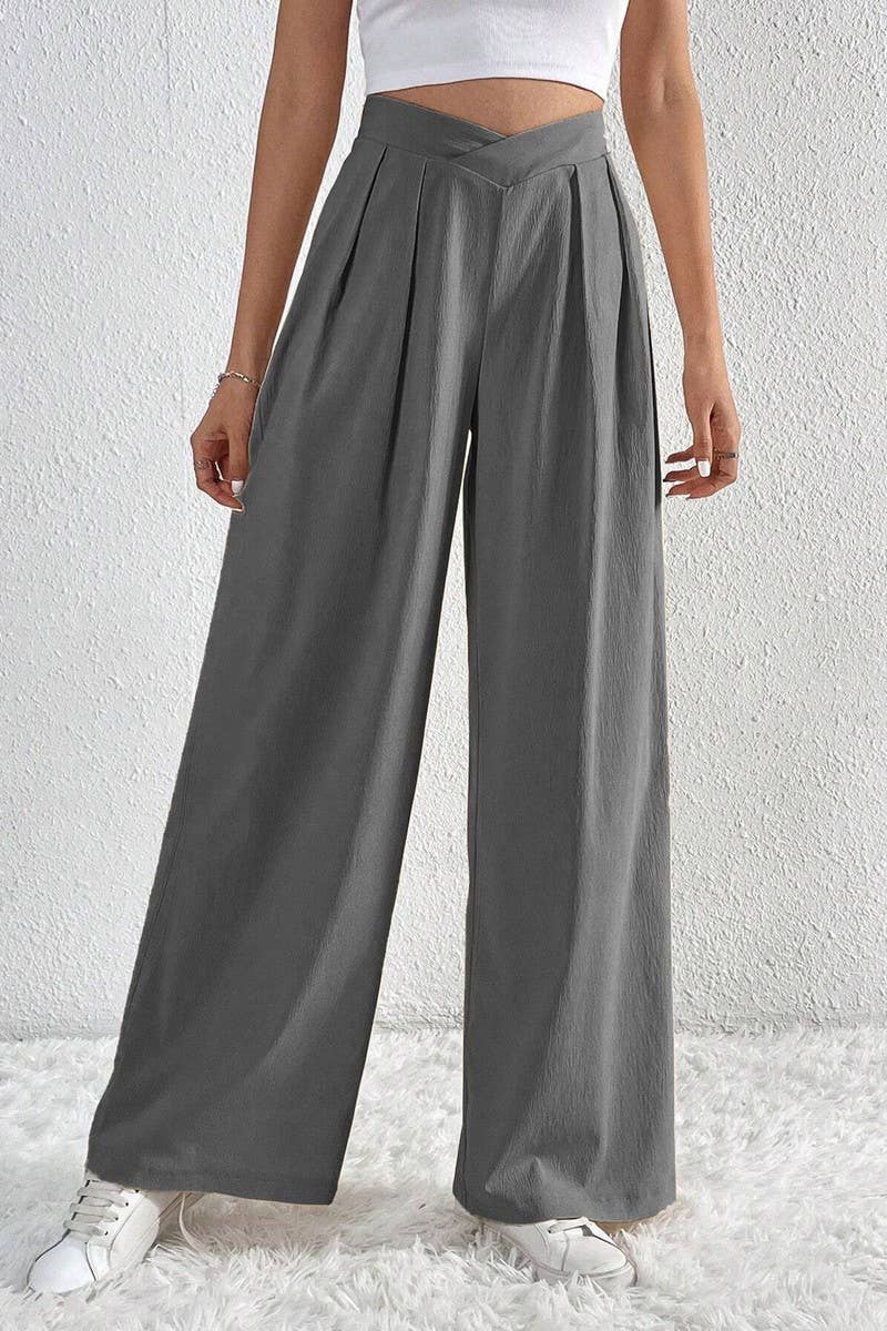 CWBLP1422_PLEATED CASUAL WIDE-LEG LOOSE TROUSERS