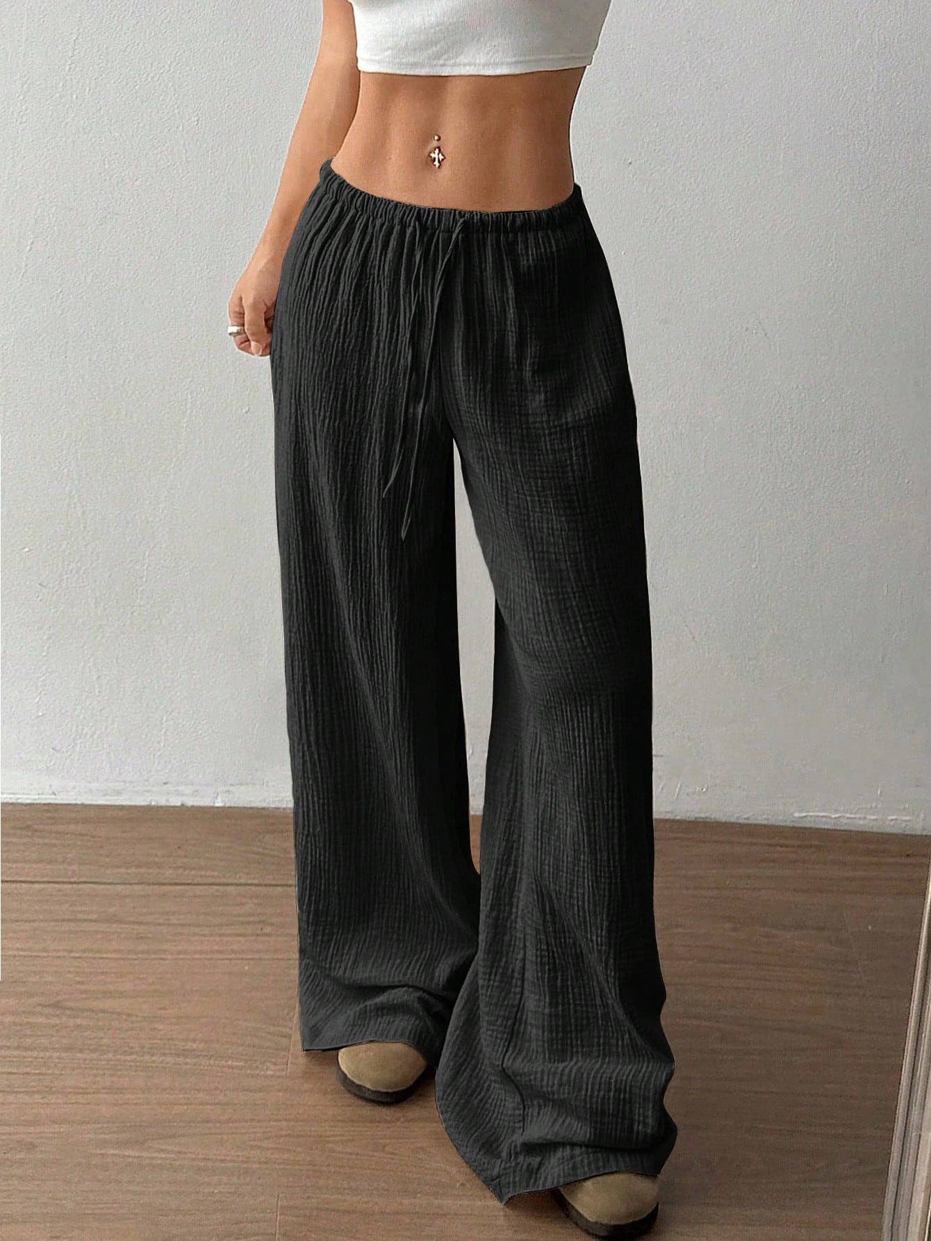 Pure cotton pure color easy wide-legged pants