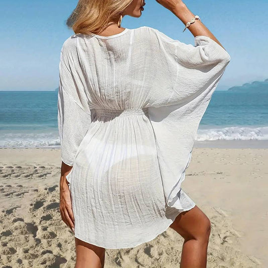 Solid pullover loose fit bikini cover up top