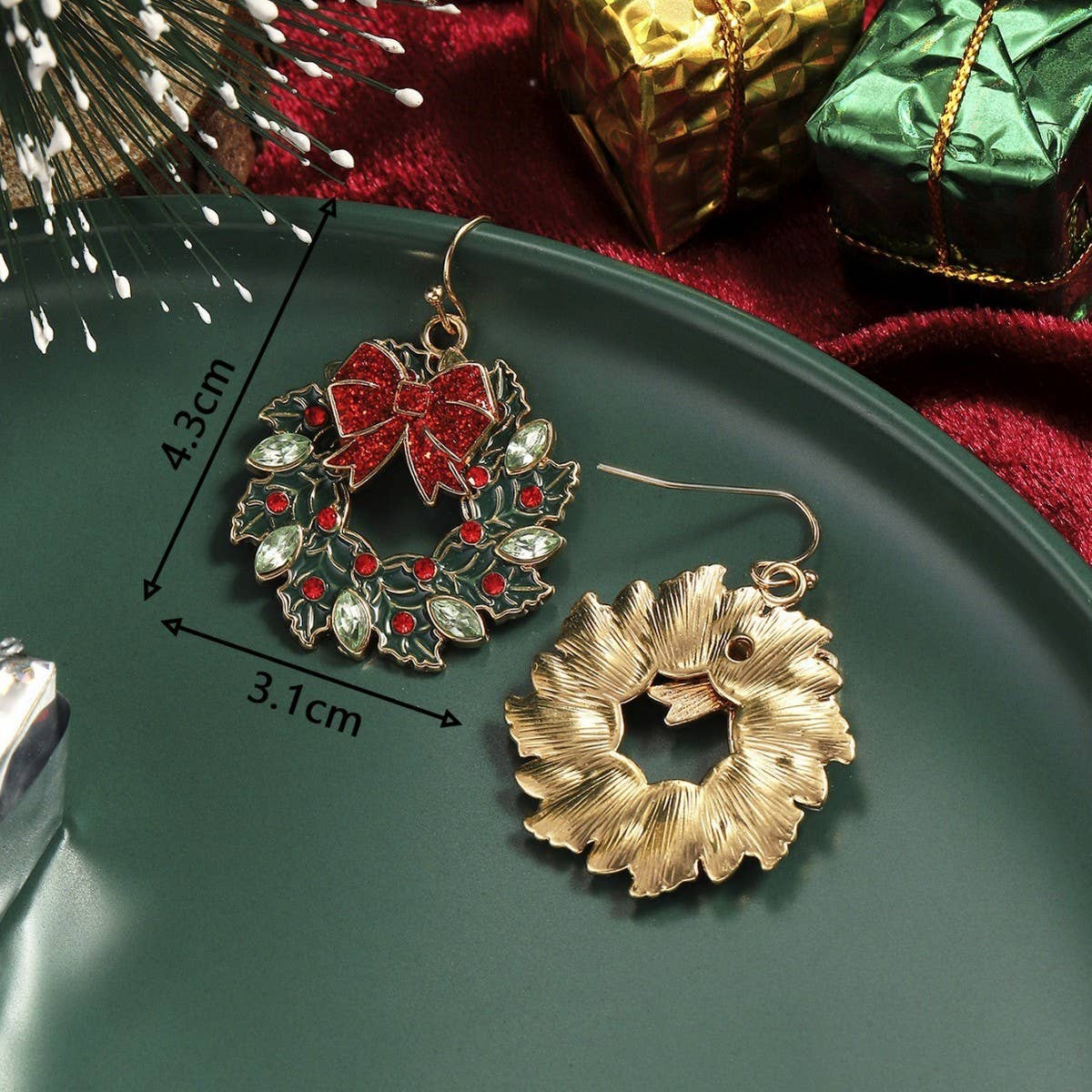 FASHION CHRISTMAS WREATH BUTTERFLY ALLOY EARRINGS_CWMM2629