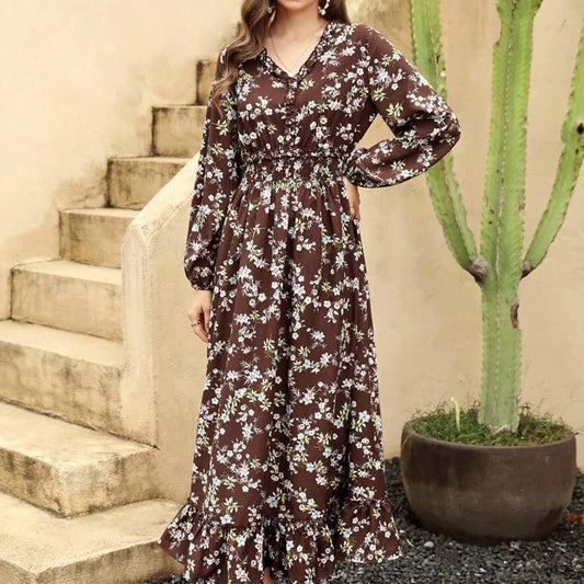 WOMEN'S BOHO LONG-SLEEVED PRINTED LONG DRESS