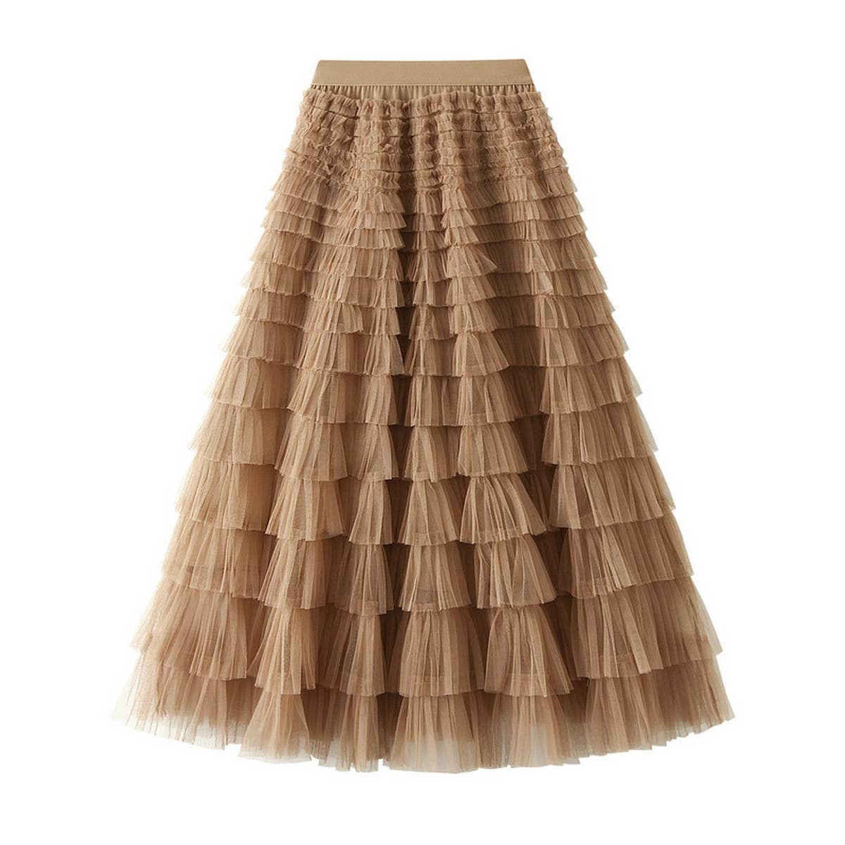White Tulle Tiered Pleated A-Line Maxi Skirt
