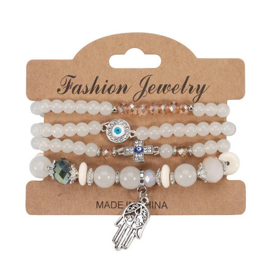 CWMM10447_BOHO HAND EYE CROSS CHARM BEADED BRACELET