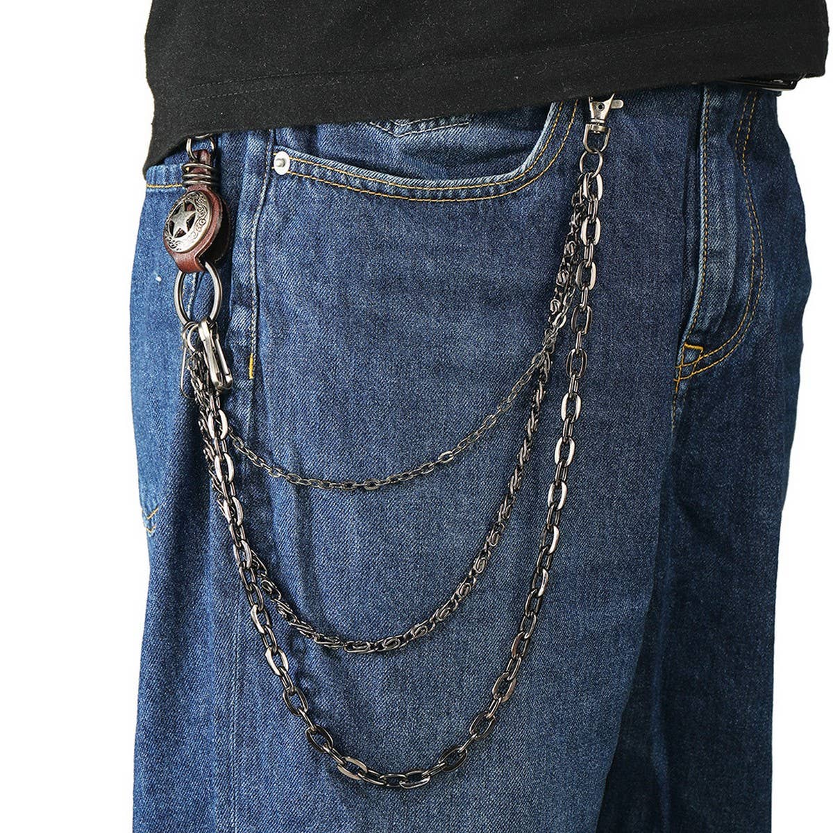 VINTAGE FIVE-POINTED STAR LEATHER PANTS CHAIN