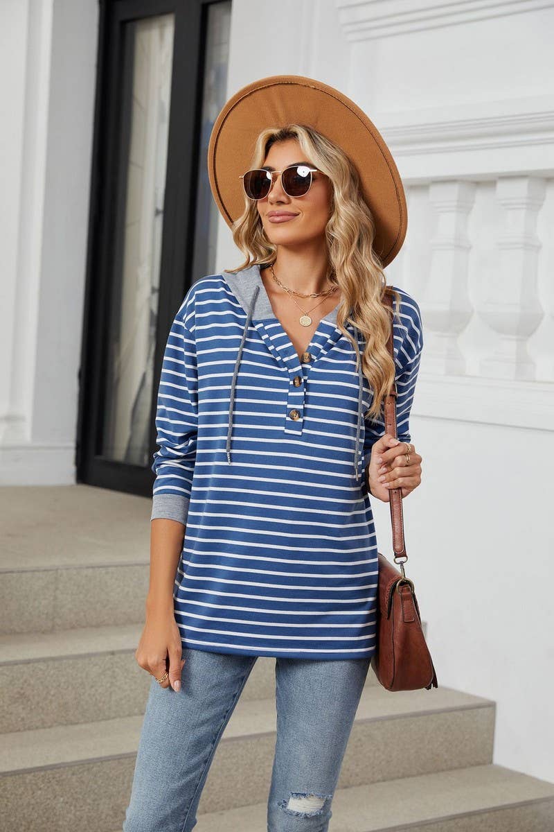 CWOHOL0928_STRIPED CONTRAST STITCHING HOODED SWEATSHIRT