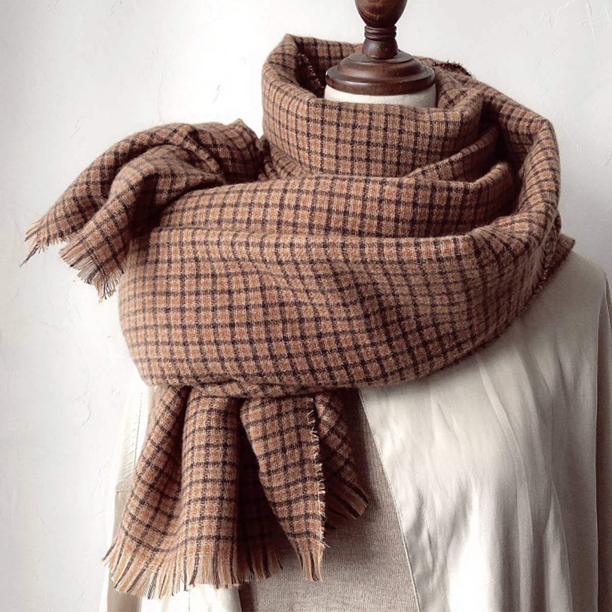 WOMEN RETRO BROWN PLAID SCARF
