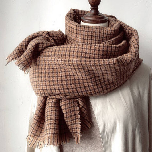 WOMEN RETRO BROWN PLAID SCARF