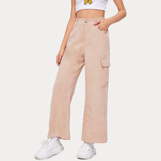 Casual loose corduroy straight leg wide leg pants