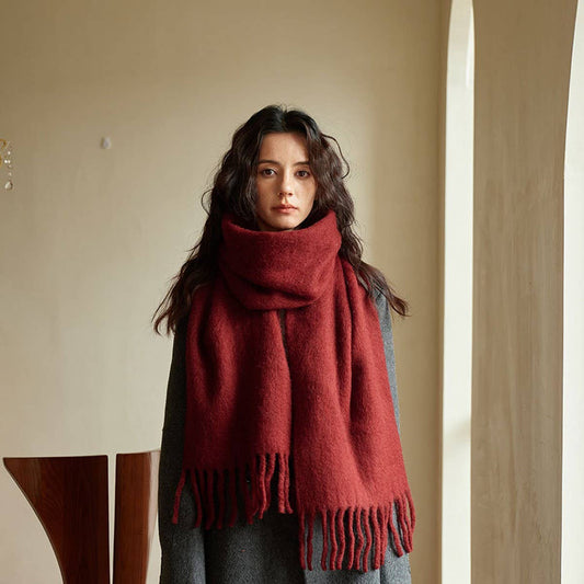 Red Wool Blend Scarf for Winter ??Soft & Warm_CWASC2282