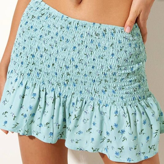 FLORAL SLIM-FIT PEPLUM SHORT HIGH-WAISTED SKIRT