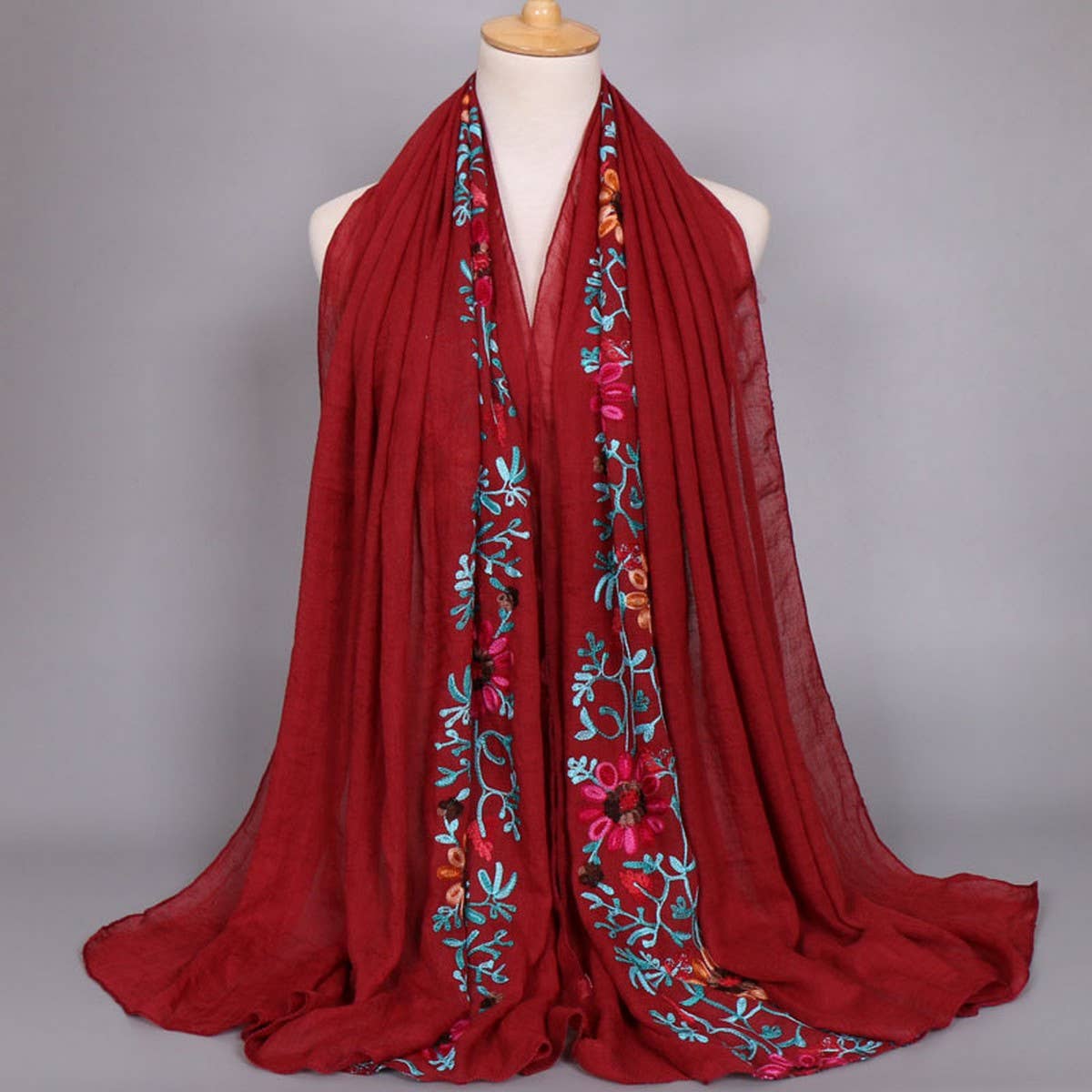 EMBROIDERED COTTON SCARF LONG VEIL SHAWL