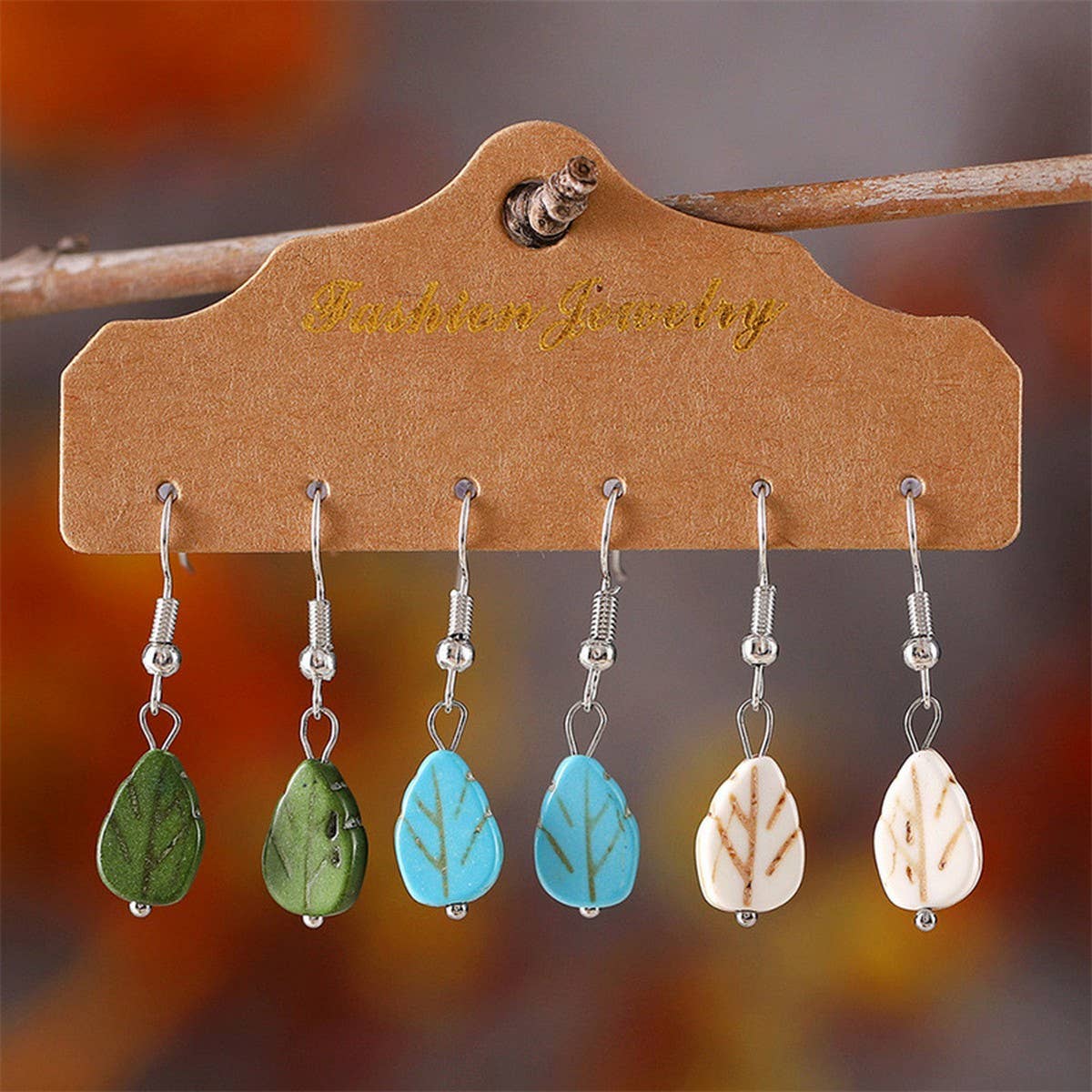 SIMPLE LEAF PENDANT EARRINGS THREE-PIECE SET_CWAJE2009