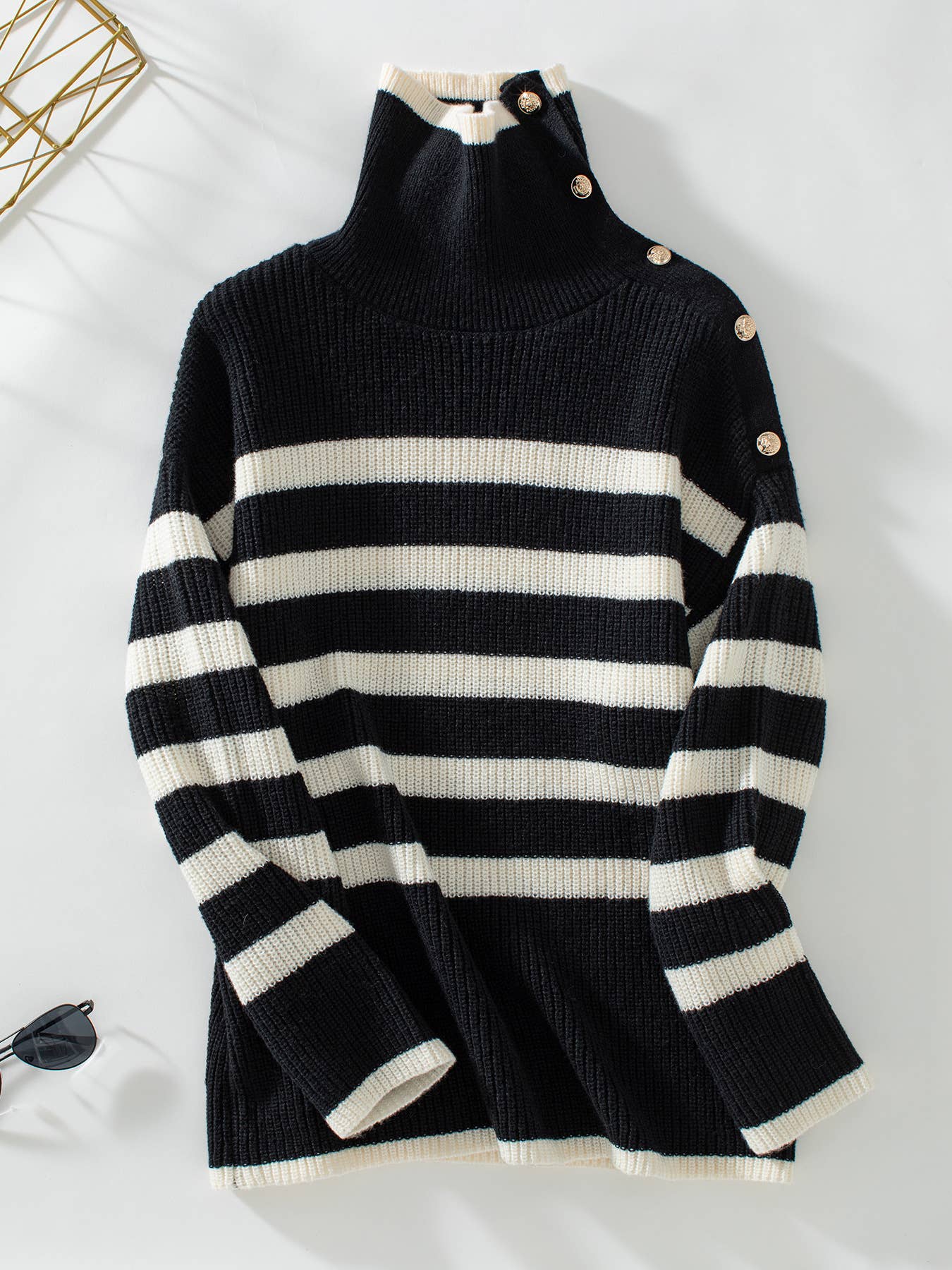 STRIPED LAPEL PULLOVER CASUAL BUTTON KNIT