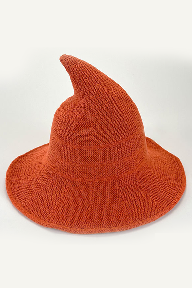 Halloween Knit Witch Hat, Wide Brim Pointed Top_CWAH0616
