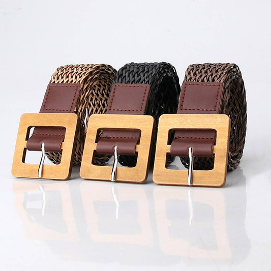 VINTAGE WOVEN BELT WITH SQUARE WOODEN BUCKLE_CWABE0407