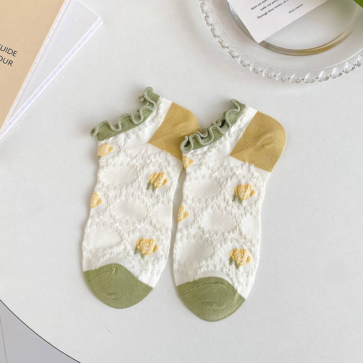 SUMMER GLASS SILK CARTOON FLOWER BOAT SOCKS_CWMS0531