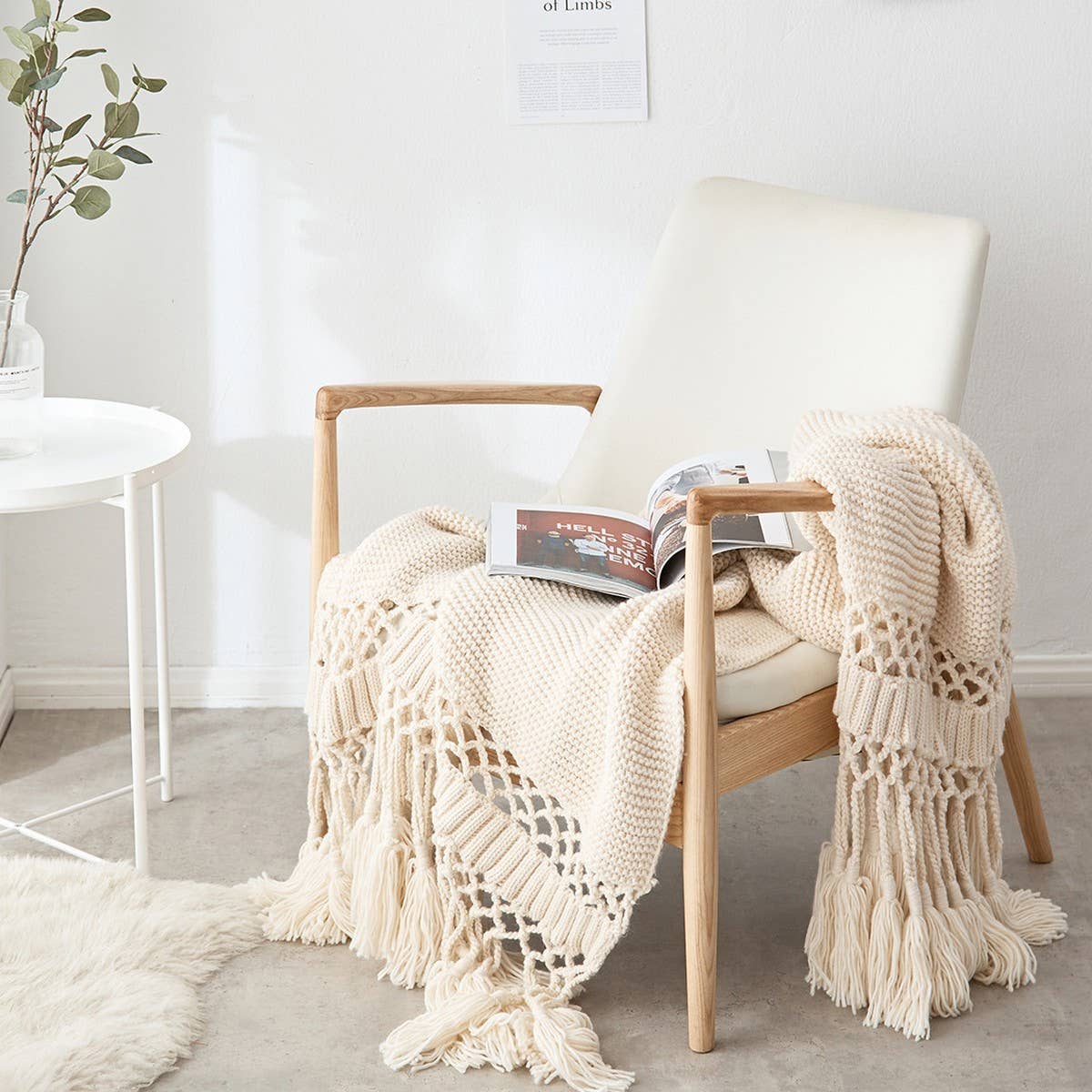 SOLID COLOR HOLLOW TASSEL HAND-KNITTED BLANKET_CWMM2369