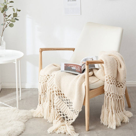 SOLID COLOR HOLLOW TASSEL HAND-KNITTED BLANKET_CWMM2369