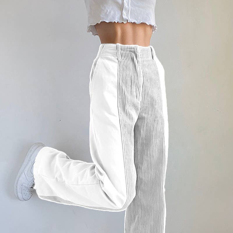 LOOSE-FITTING PANTS SOLID CORDUROY PANTS