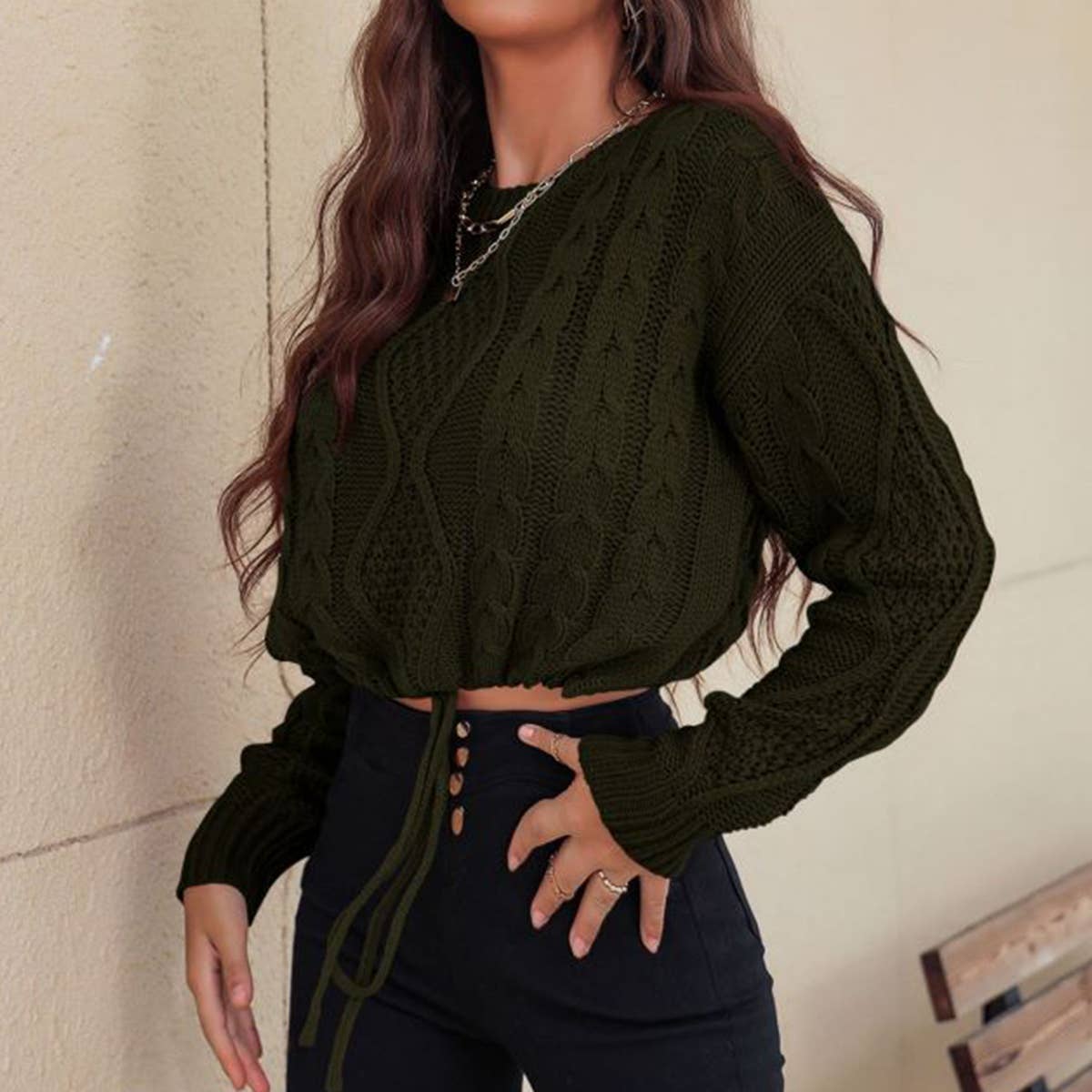 SOLID COLOR LOOSE CREW NECK SWEATER