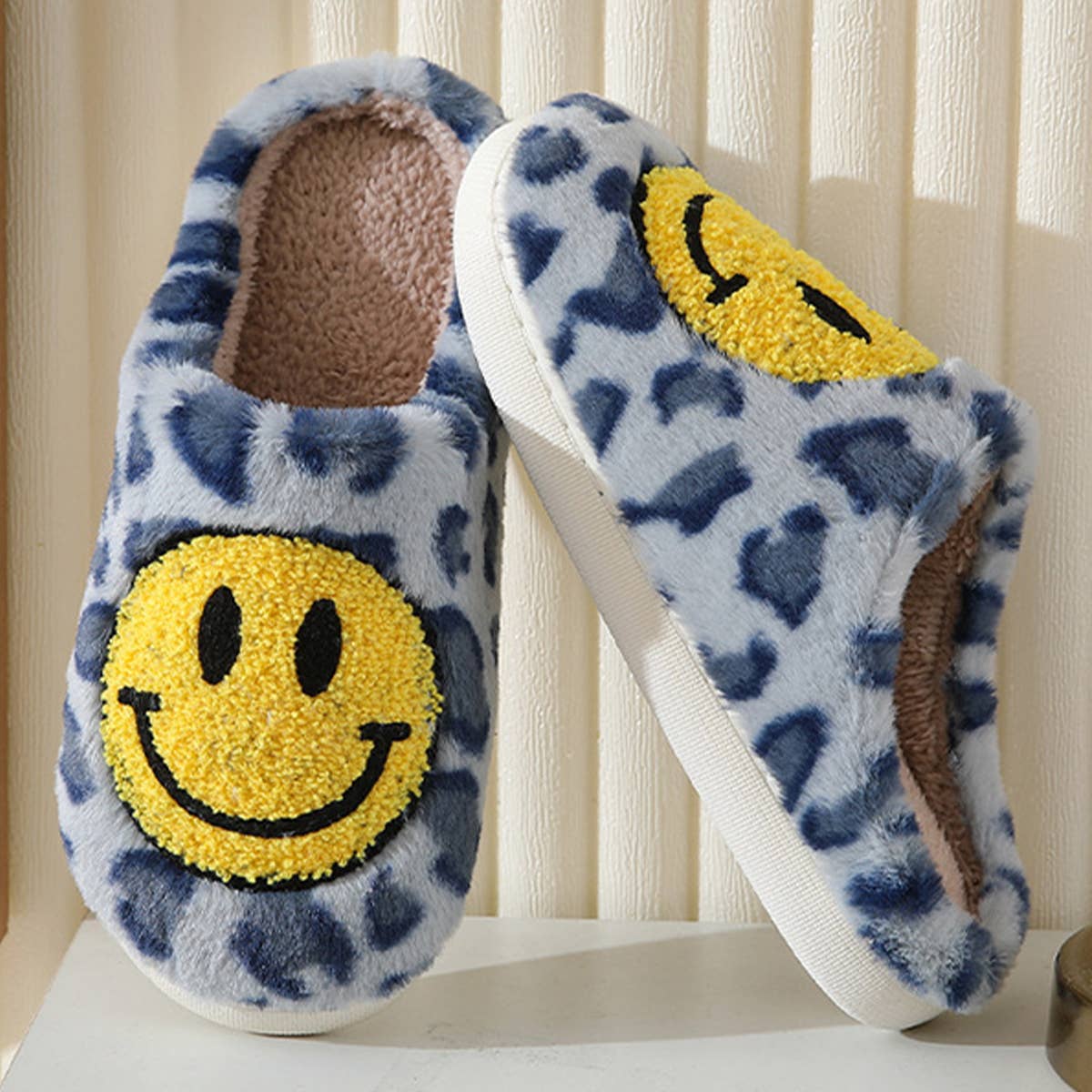LEOPARD SMILING COTTON FUZZY SLIPPERS WOMEN