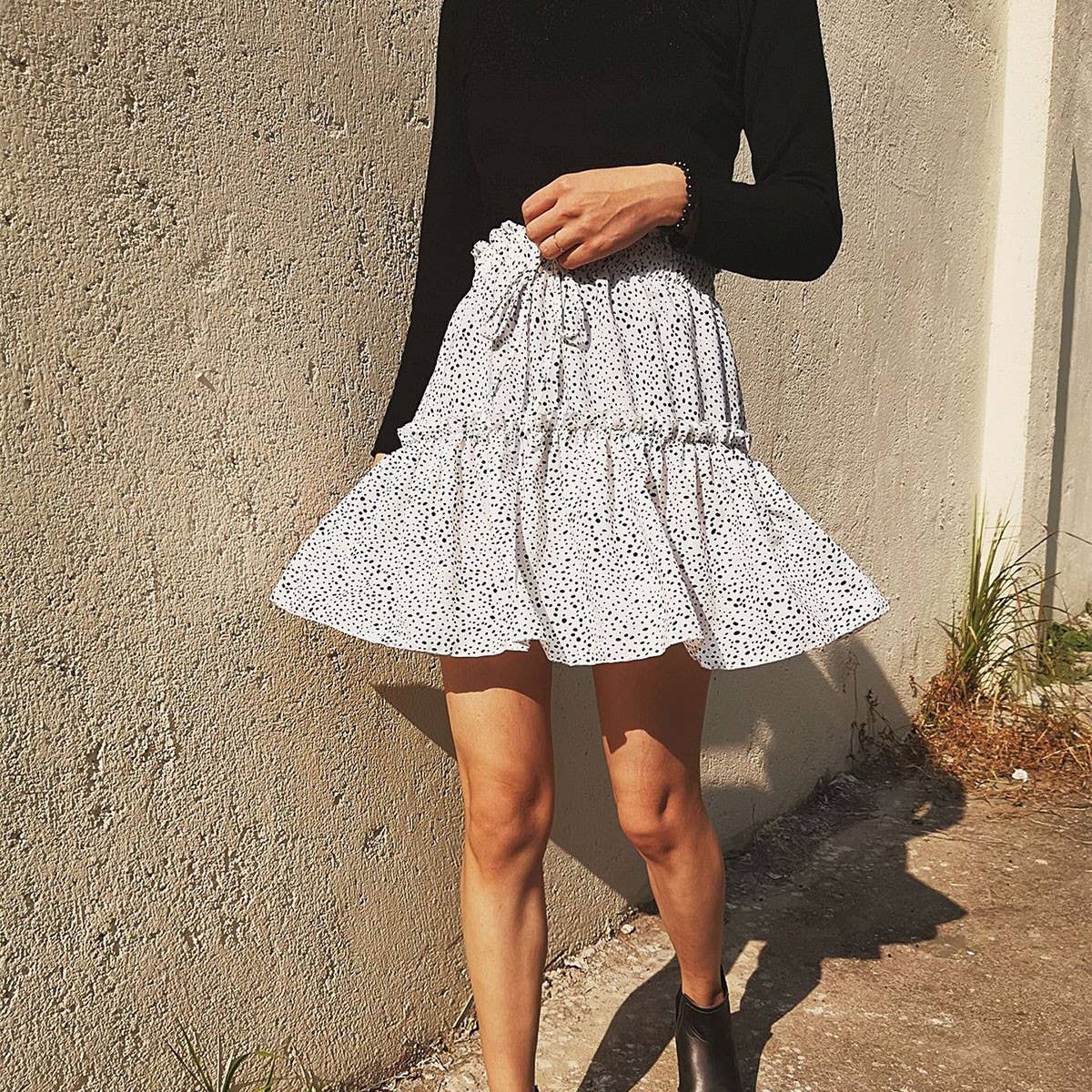 HIGH WAIST CHIFFON LONG SKIRT POLKA DOT SKIRT