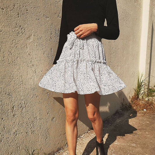 HIGH WAIST CHIFFON LONG SKIRT POLKA DOT SKIRT