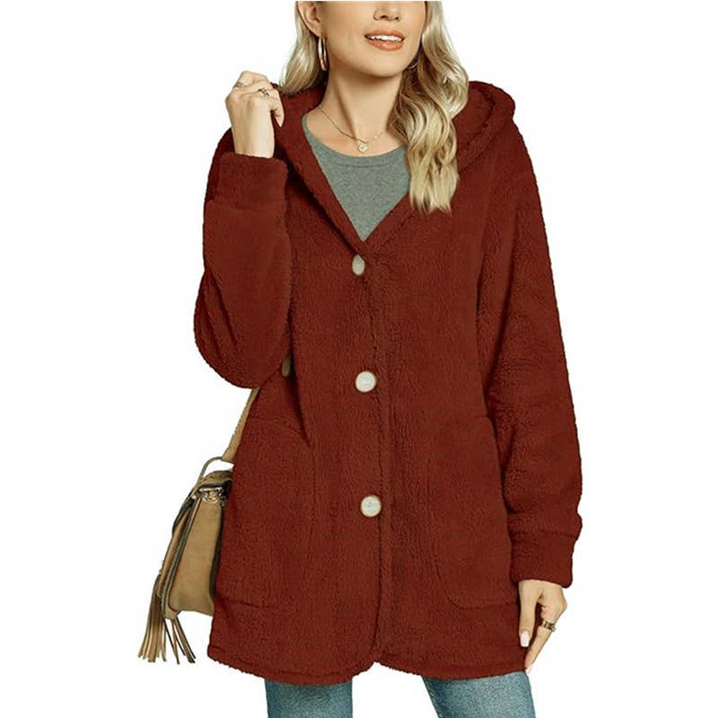 Fleece Button Pocket Cardigan Casual Coat