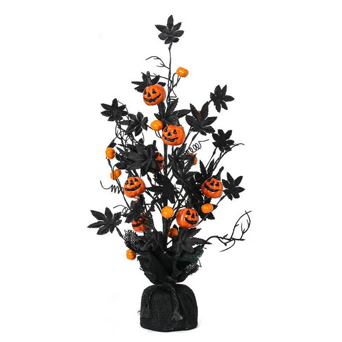 Black Halloween Pumpkin Maple Leaf Decor Tree_CWMM9828