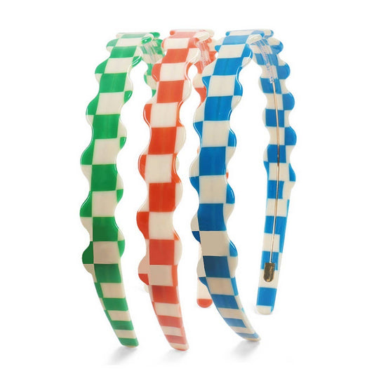 WAVY ACETATE CHECK HEADBAND HAIRPIN