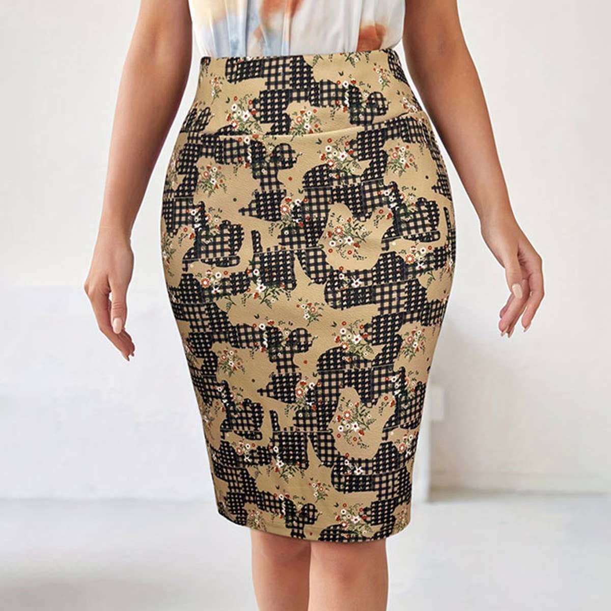 Stylish and elegant printed split wrap hip skirt