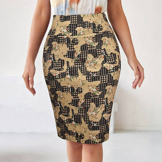 Stylish and elegant printed split wrap hip skirt