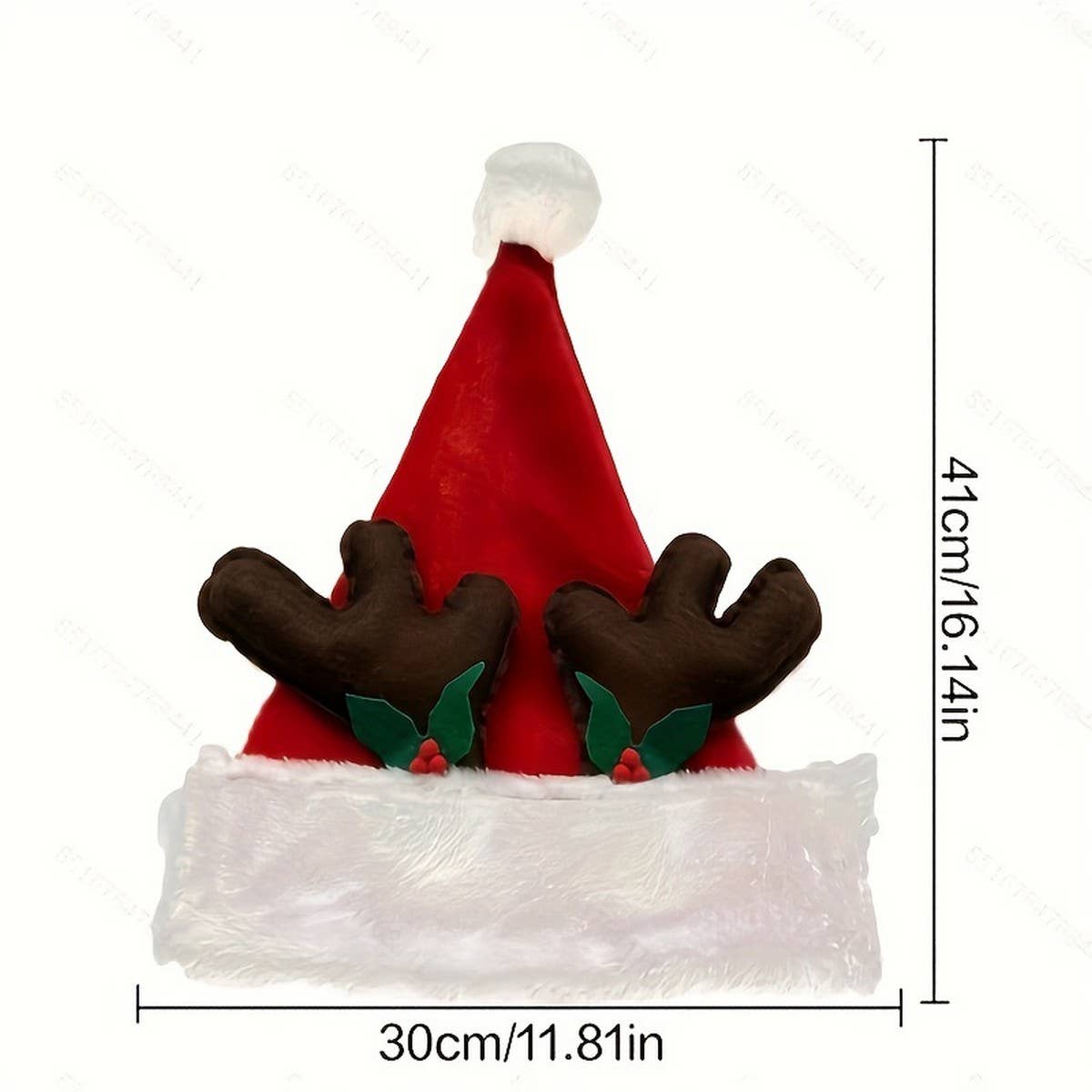 CWAH4080_BROWN ANTLER LEAF SHORT PLUSH SANTA HAT