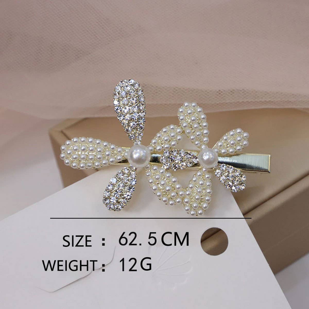 PEARL RHINESTONE FLOWER HAIRPIN DUCKBILL CLIP_CWAHA4741