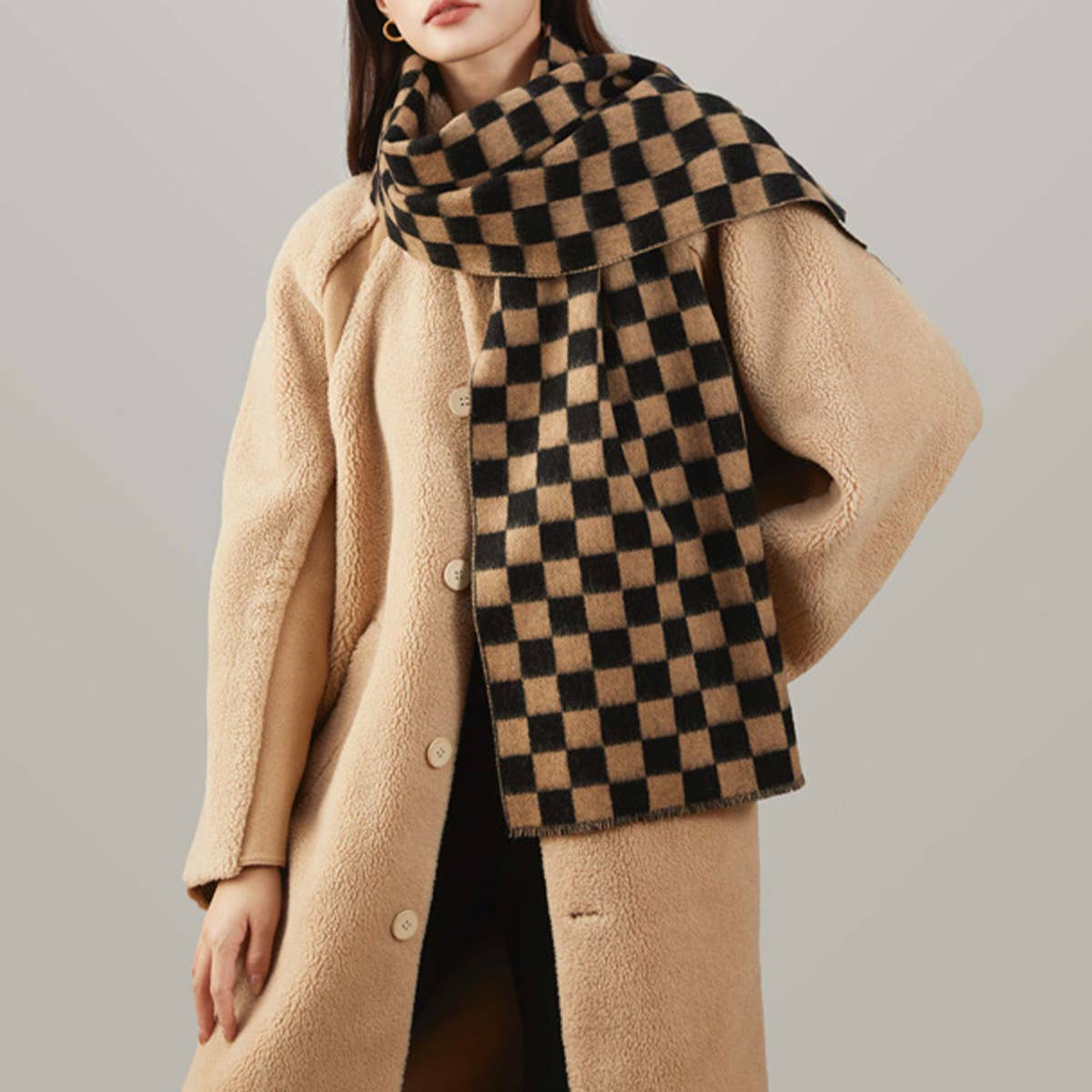 Wool Plaid Scarf ??Thick Warm Unisex Winter Wrap_CWASC1098