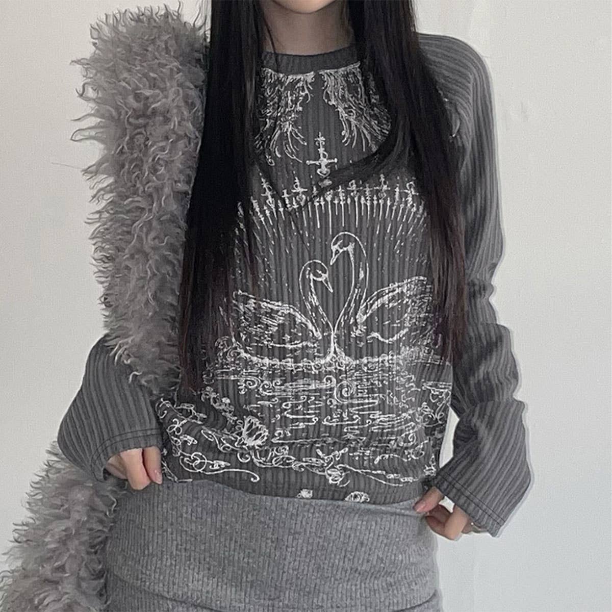 VINTAGE PERSONALITY PRINT ROTATOR SLEEVES T-SHIRT