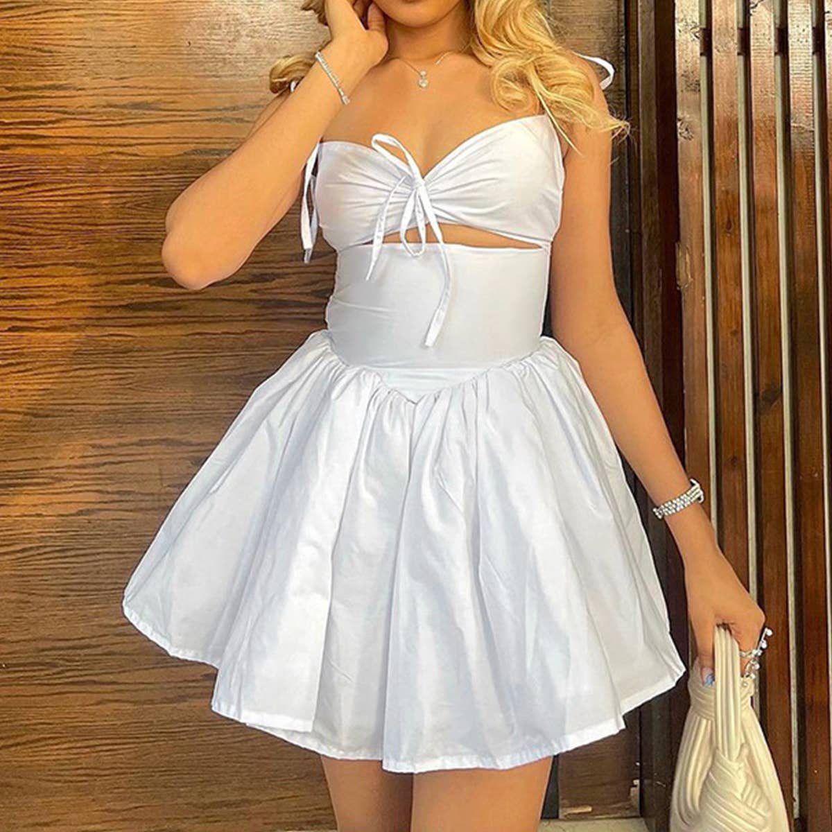 Ruched Cutout Slim Fit Fashion Dress