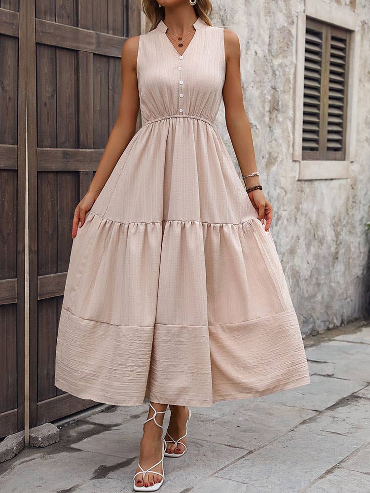Solid color elegant high waist slim flare dress