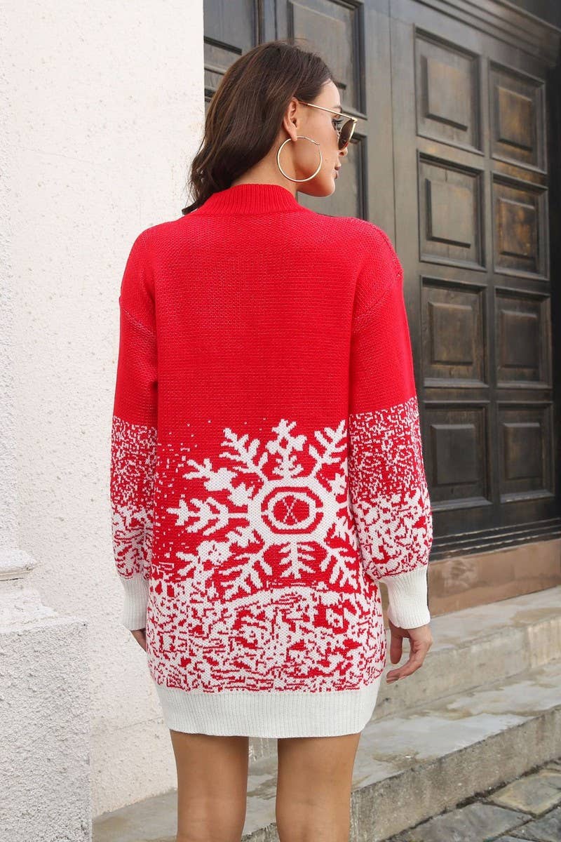 CWDSD5944_SNOWFLAKE JACQUARD CHRISTMAS KNITTED DRESS