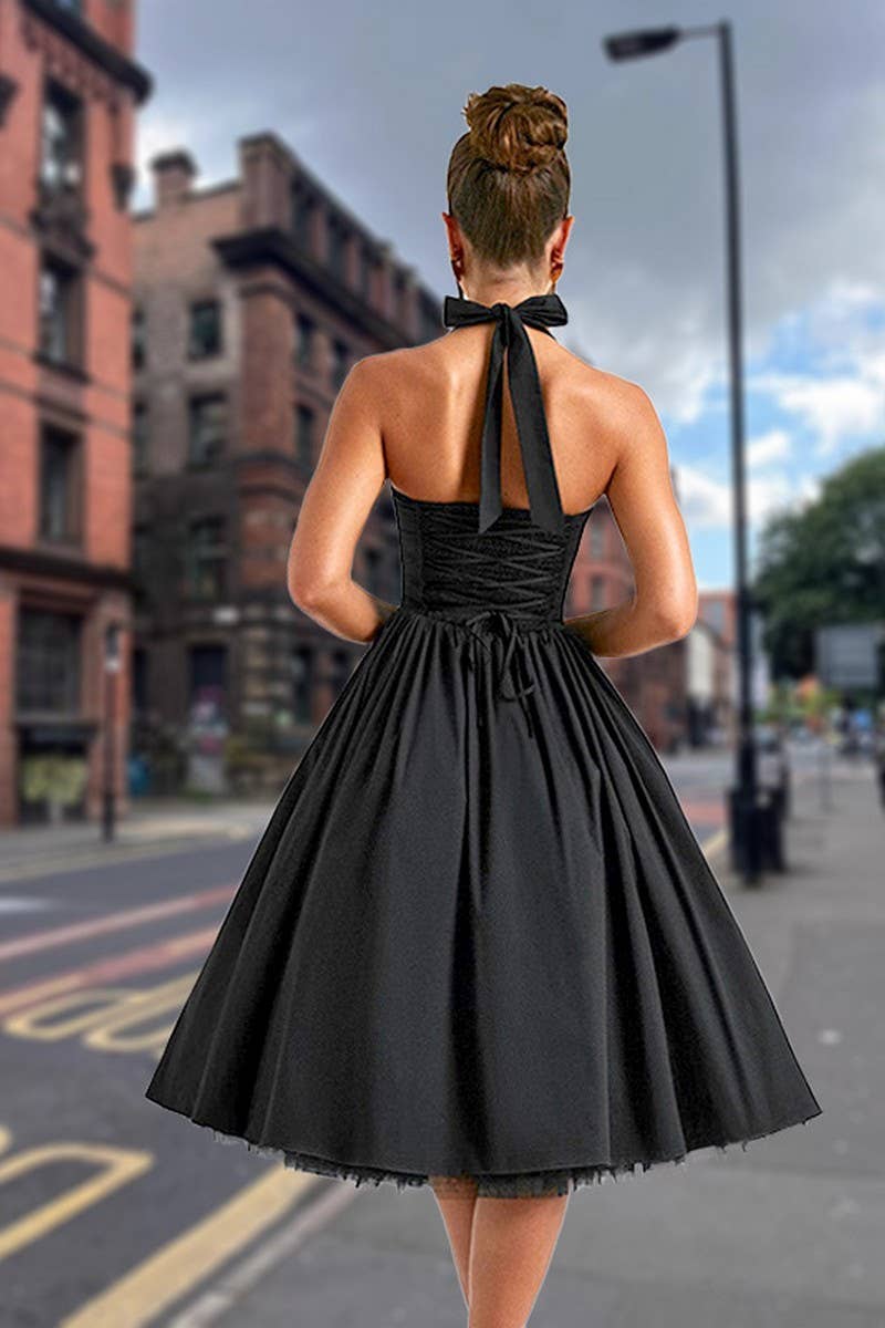 CWDMD5591_SLEEVELESS TIE STRAP PLEATED BODYCON DRESS