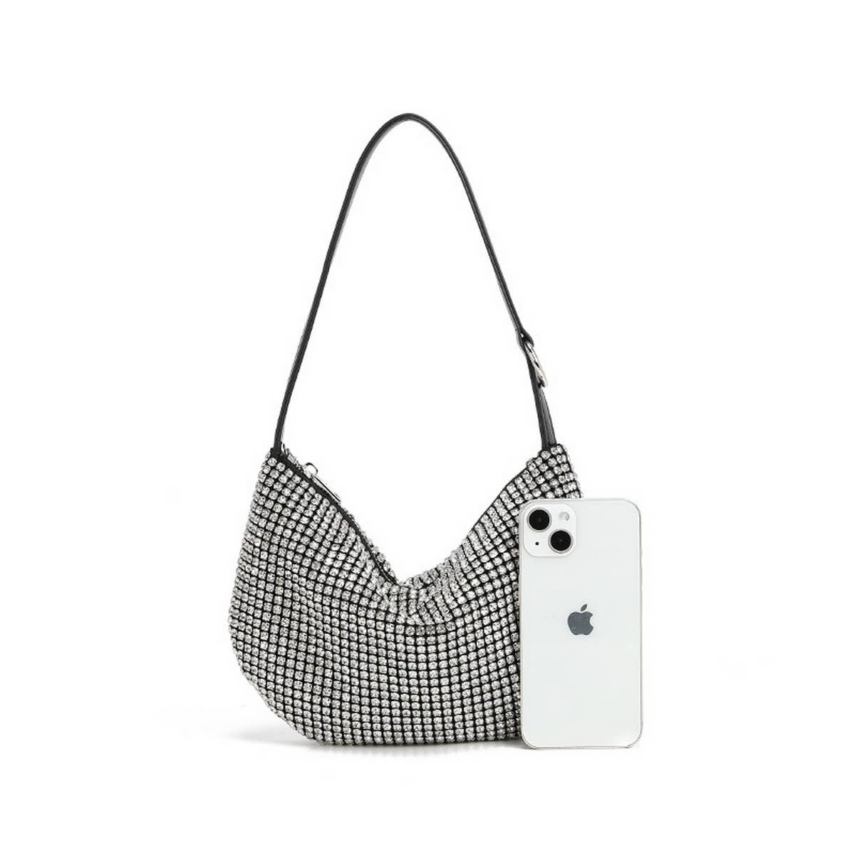 RHINESTONE UNDERARM HALF CIRCLE EVENING BAG_CWAB3588