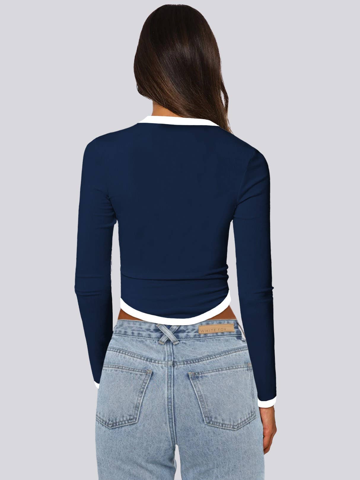 LONG SLEEVE ROUND NECK SLIM-FIT COLOR SHORT TOP