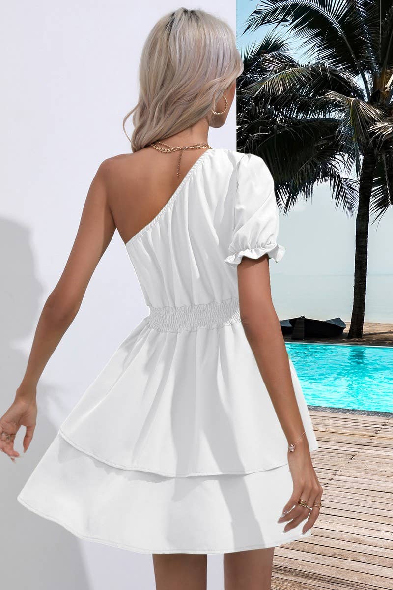 CWDSD2923_One Shoulder Short Sleeve Dresses