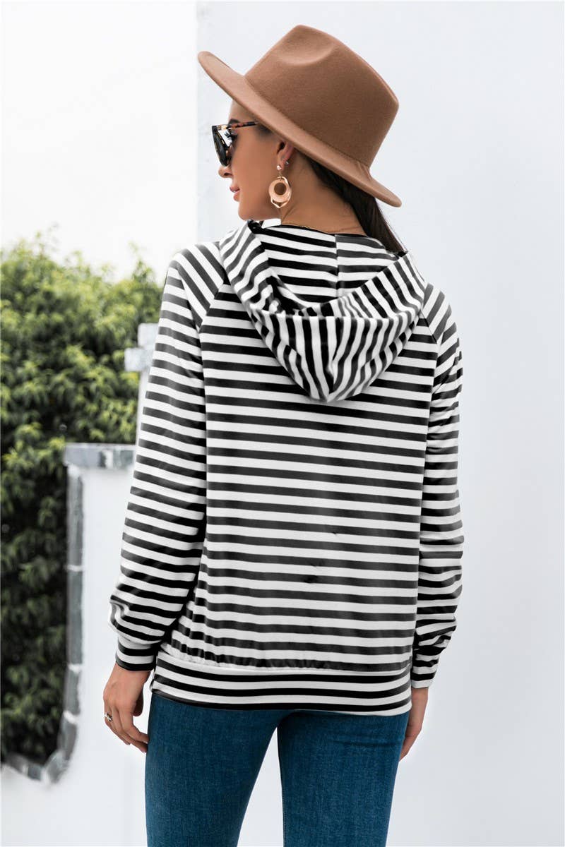 STRIPED CASUAL LONG SLEEVED HOODIE_CWOHOL0506