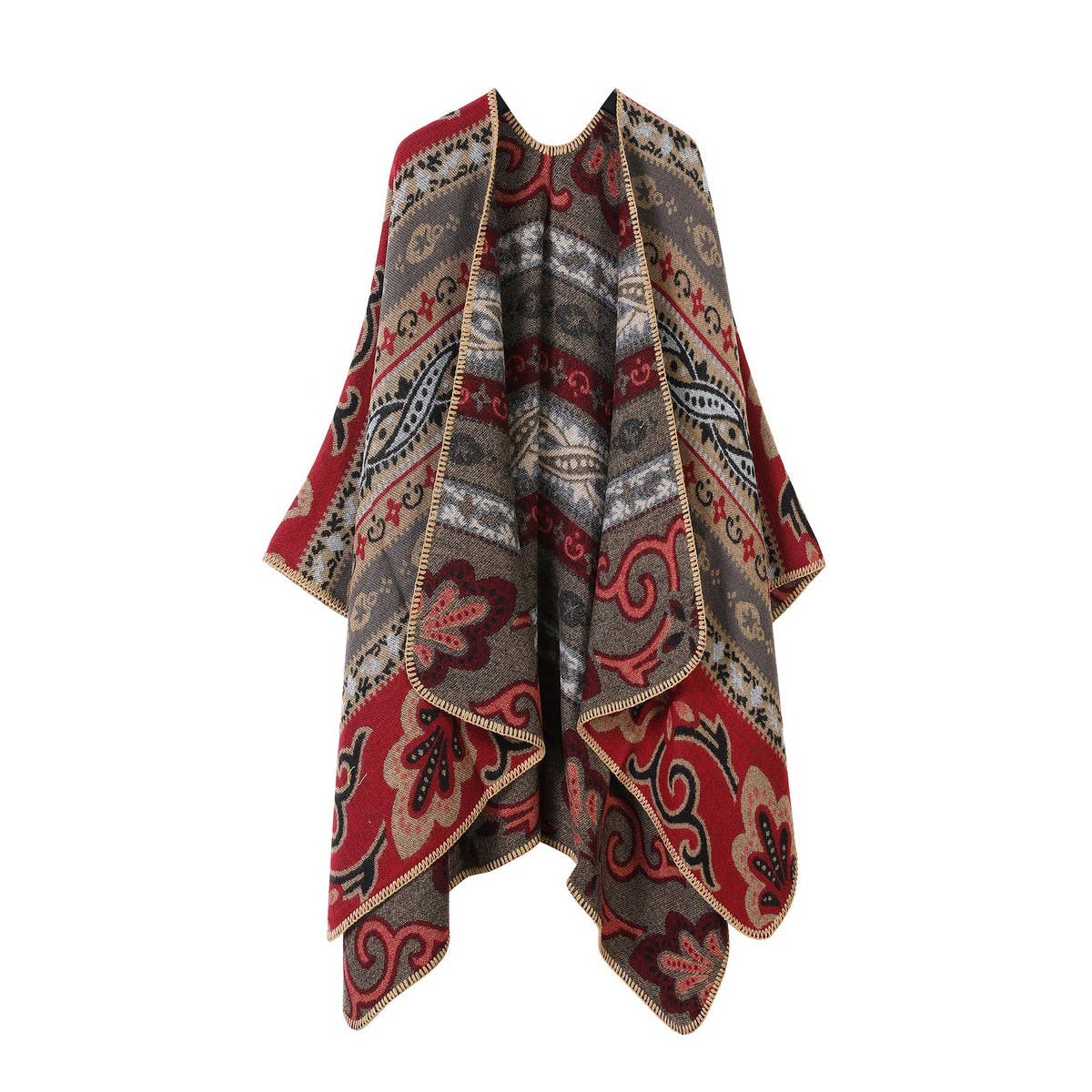 SHAWL FAUX CASHMERE JACQUARD SLIT CAPE SCARF