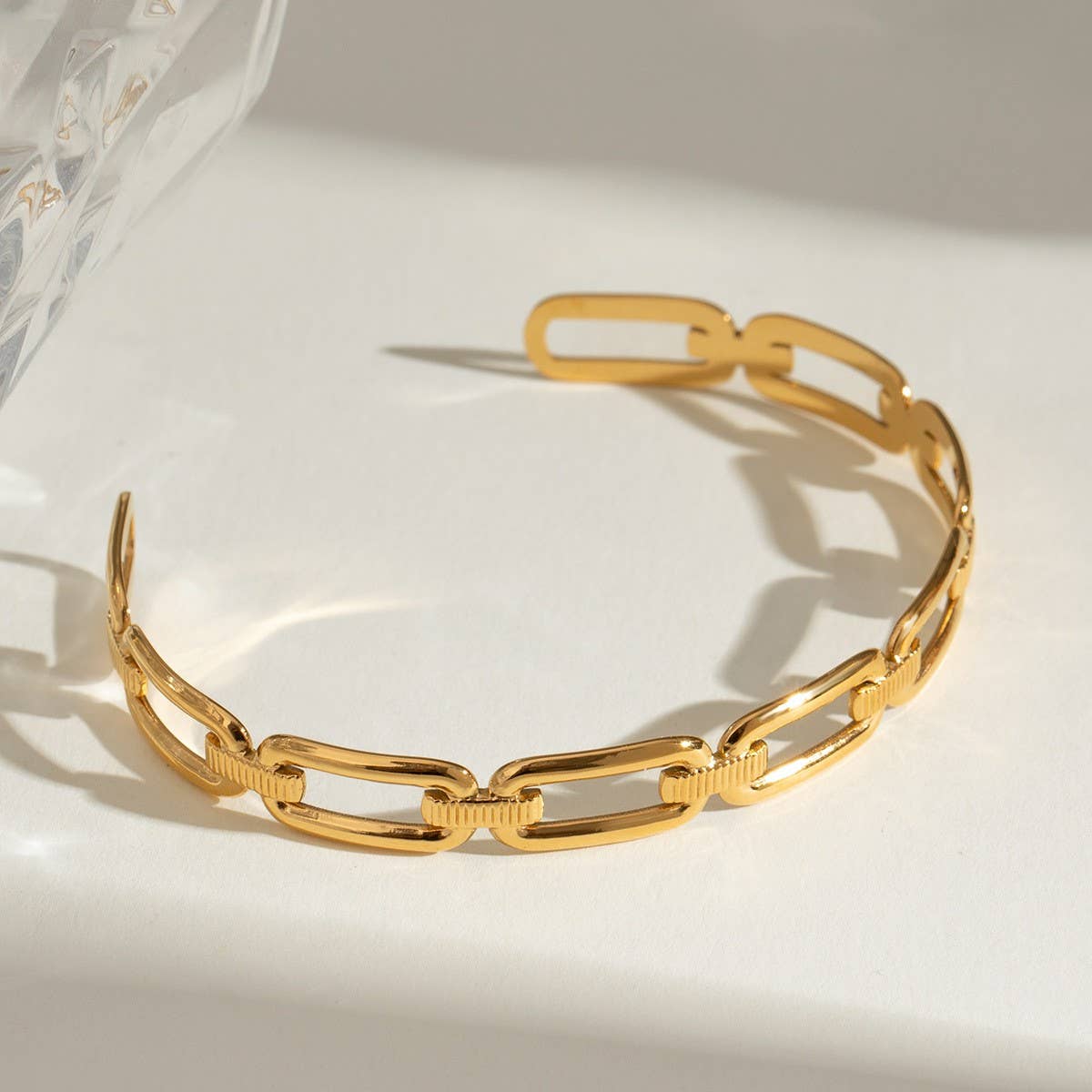 Classic 18K Gold Steel Open Split Cuff Bracelet