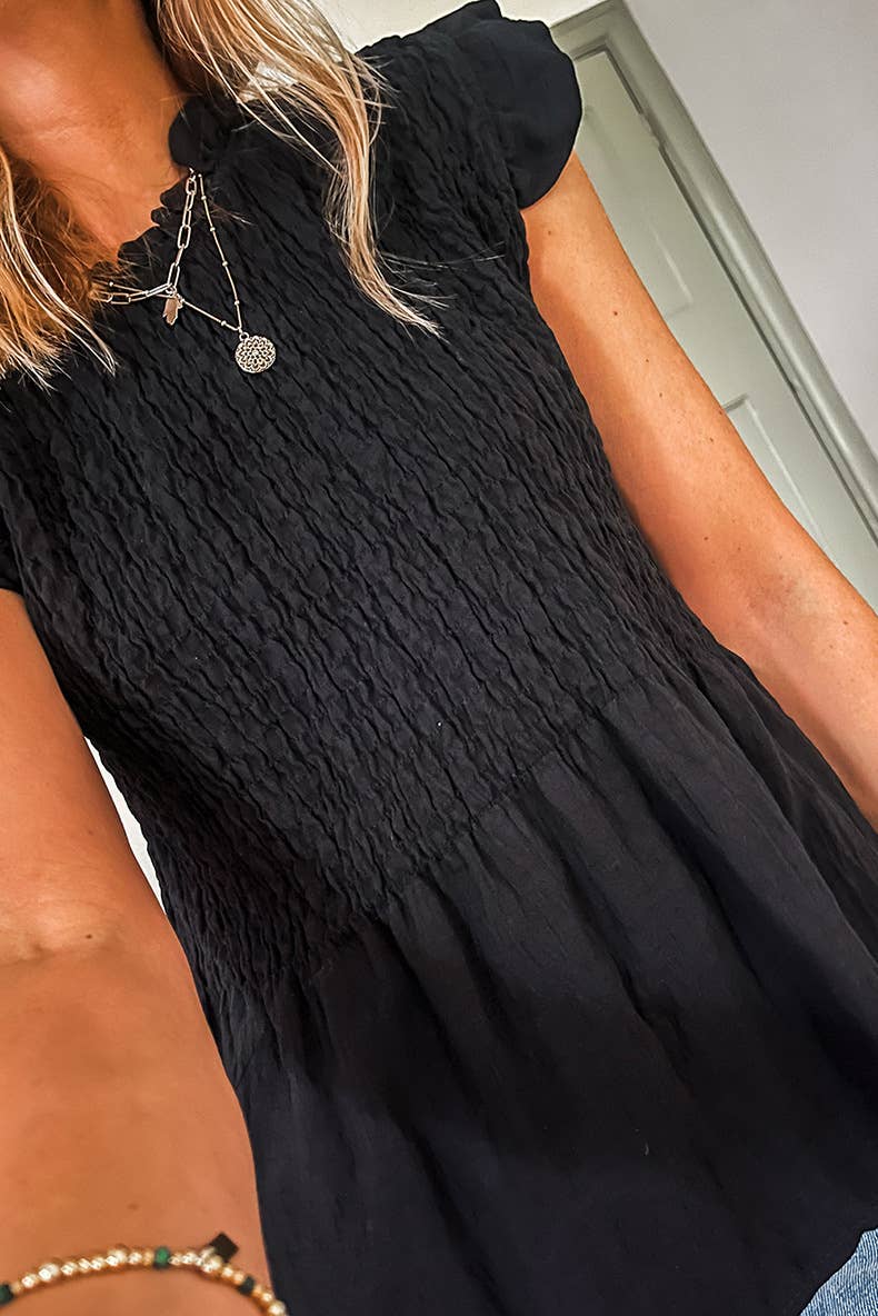 Solid color round neck sleeve sleeve T-shirt