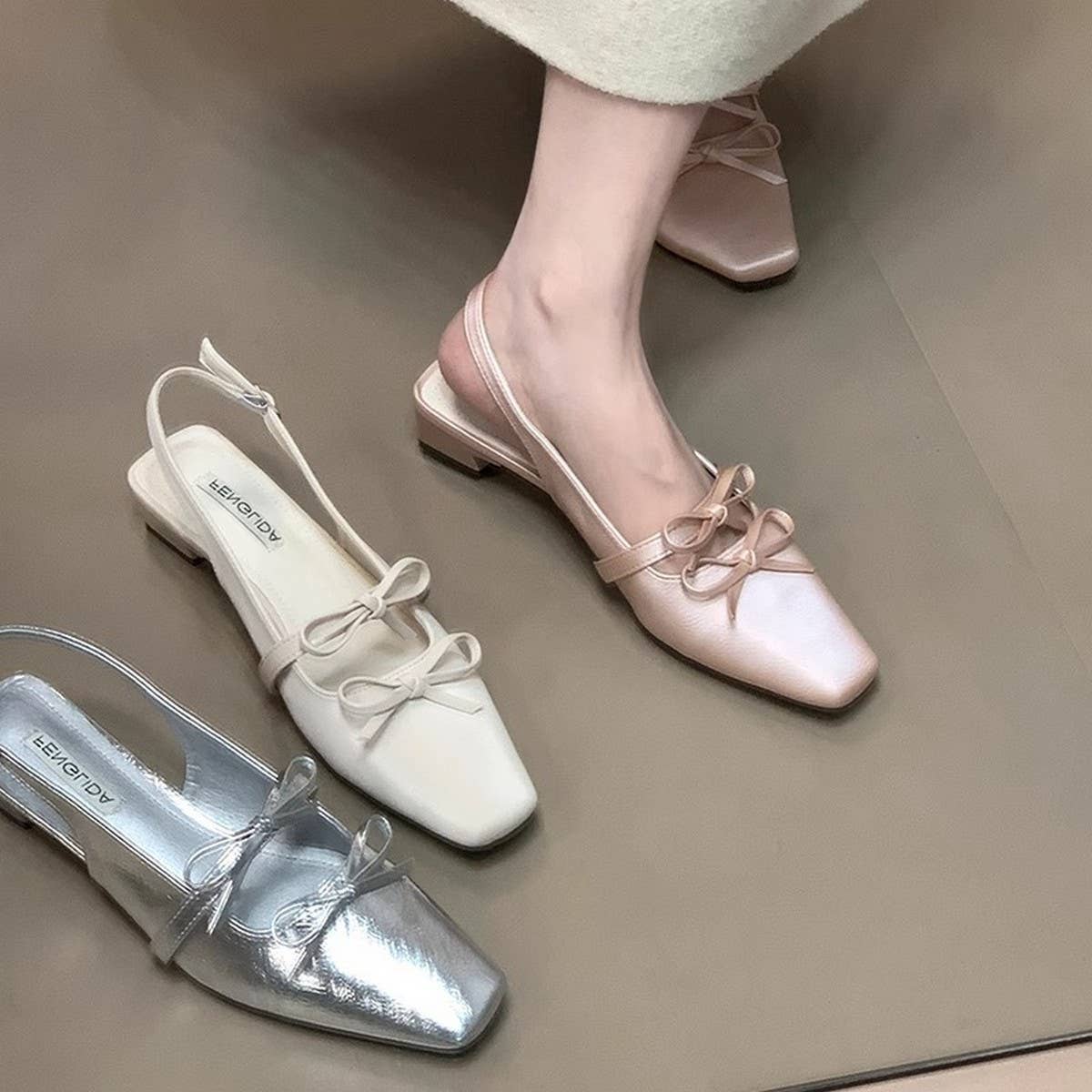 Silver Bow Closed-Toe Sandals