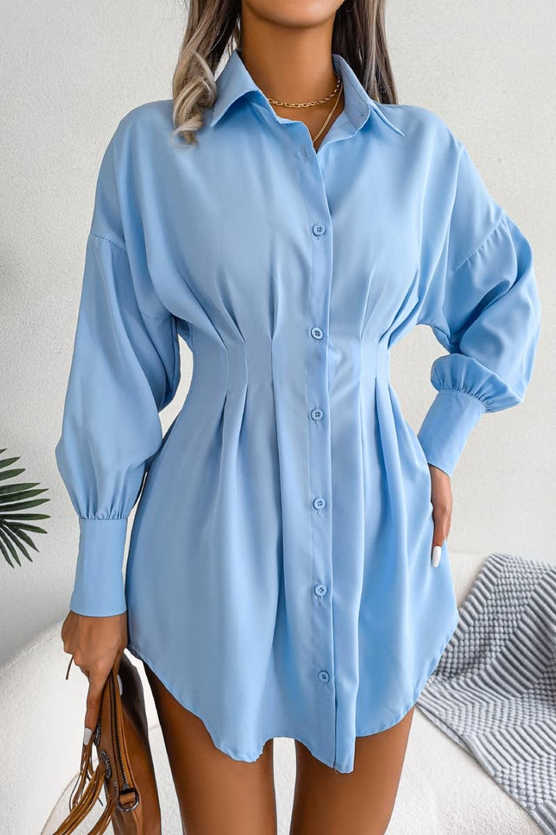 CWDSD6423_LONG SLEEVE WAIST WAIST BLOUSE DRESS SHORT