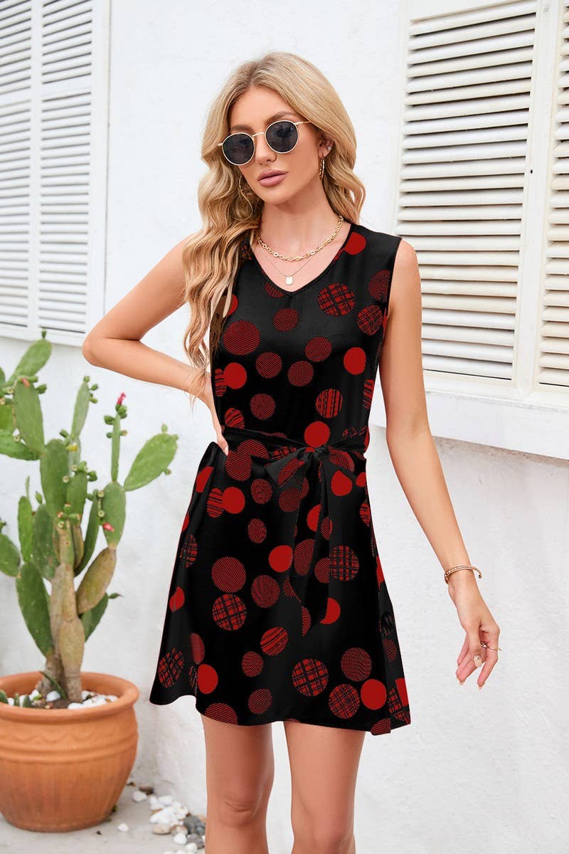 CWDSD4005_PRINT POLKA DOT WAIST SHORT DRESS
